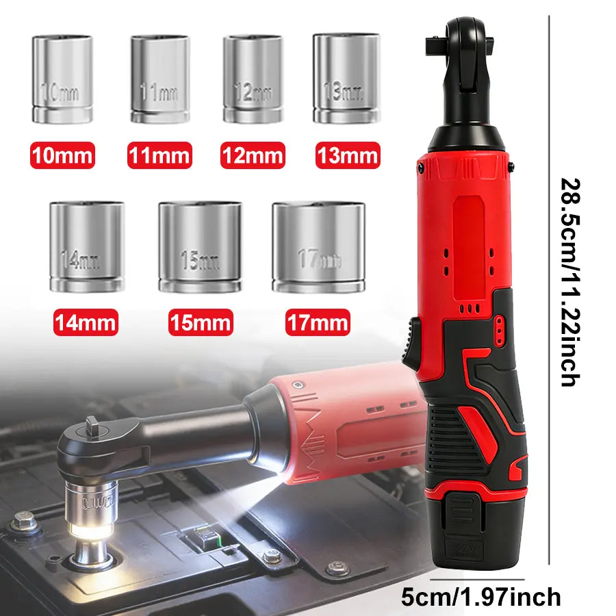 3/8" Cordless Electric Ratchet Wrench – 45Nm High-Torque Power Tool with Compact Right-Angle Design for Auto Repair, Bolt Removal & DIY Projects