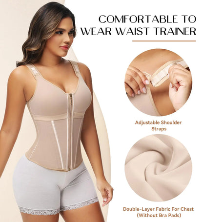 SHAPSHE Women’s Waist Shapewear with Bra, Adjustable Shoulder Straps, Tummy Control & Posture Support Body Shaper for Workout