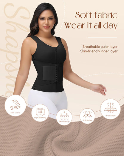 SHAPSHE Waist Shapewear for Women – Corset Shapewear with Built-in Bra, Tummy Control Body Shaper for Slimming & Support
