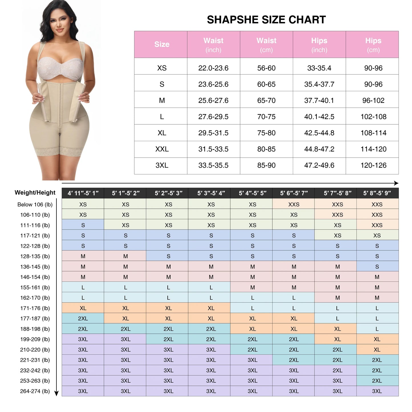 SHAPSHE Colombian Style Shapewear Bodysuit – Waist Slimming Fajas for Women with Tummy Control Fit