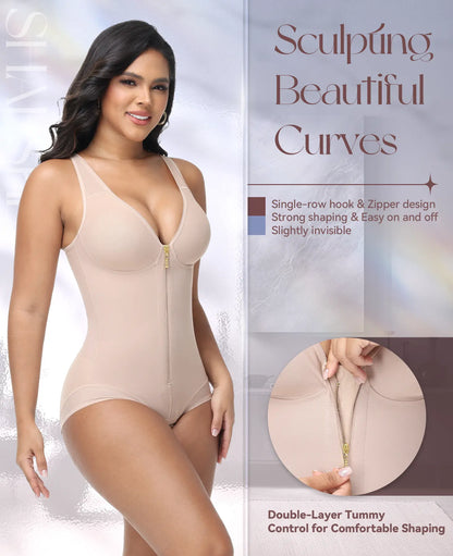 SHAPSHE Waist Shapewear for Women with Hook & Zipper – Butt Lifting Bodysuit, Seamless Body Shaper for Slimming & Comfort