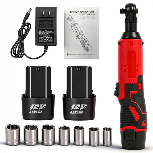 3/8" Cordless Electric Ratchet Wrench – 45Nm High-Torque Power Tool with Compact Right-Angle Design for Auto Repair, Bolt Removal & DIY Projects