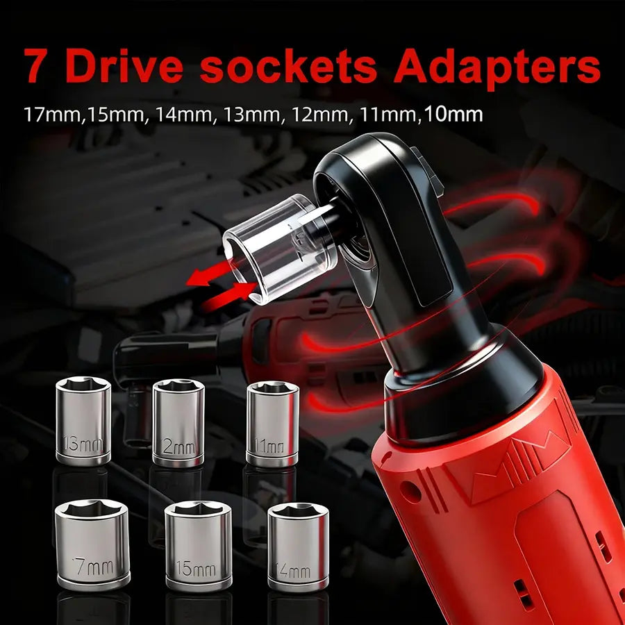 3/8" Cordless Electric Ratchet Wrench – 45Nm High-Torque Power Tool with Compact Right-Angle Design for Auto Repair, Bolt Removal & DIY Projects