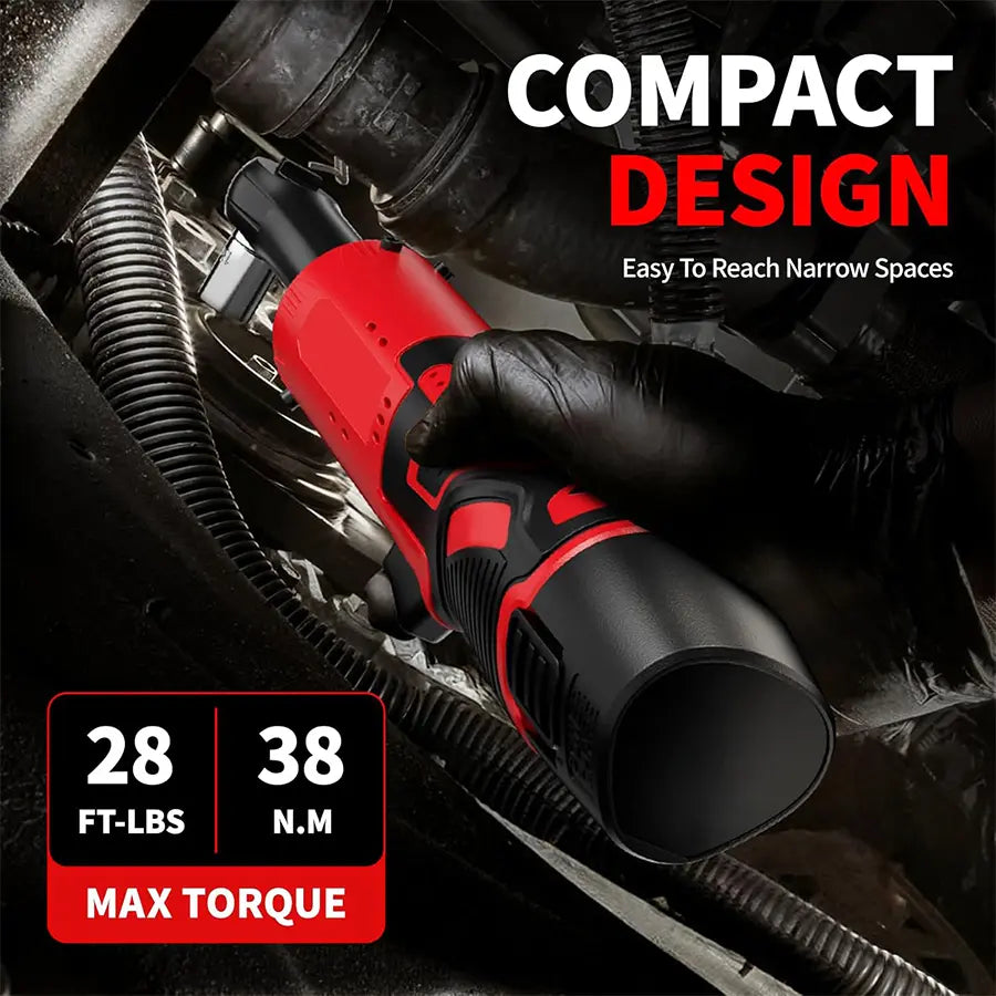 3/8" Cordless Electric Ratchet Wrench – 45Nm High-Torque Power Tool with Compact Right-Angle Design for Auto Repair, Bolt Removal & DIY Projects