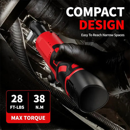 3/8" Cordless Electric Ratchet Wrench – 45Nm High-Torque Power Tool with Compact Right-Angle Design for Auto Repair, Bolt Removal & DIY Projects