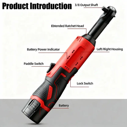 3/8" Cordless Electric Ratchet Wrench – 45Nm High-Torque Power Tool with Compact Right-Angle Design for Auto Repair, Bolt Removal & DIY Projects
