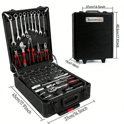 Bourvill 899-Piece Tool Set – Rolling Metal Tool Box with 4-Tier Storage, High-Capacity Aluminum Case & Complete Hand Tool Kit for Auto Repair, Home Maintenance & DIY
